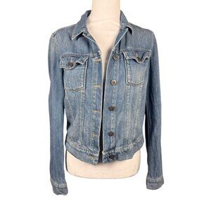 PAIGE Denim Jacket Women XS Blue Trucker Stretch Fitted Jean Jacket